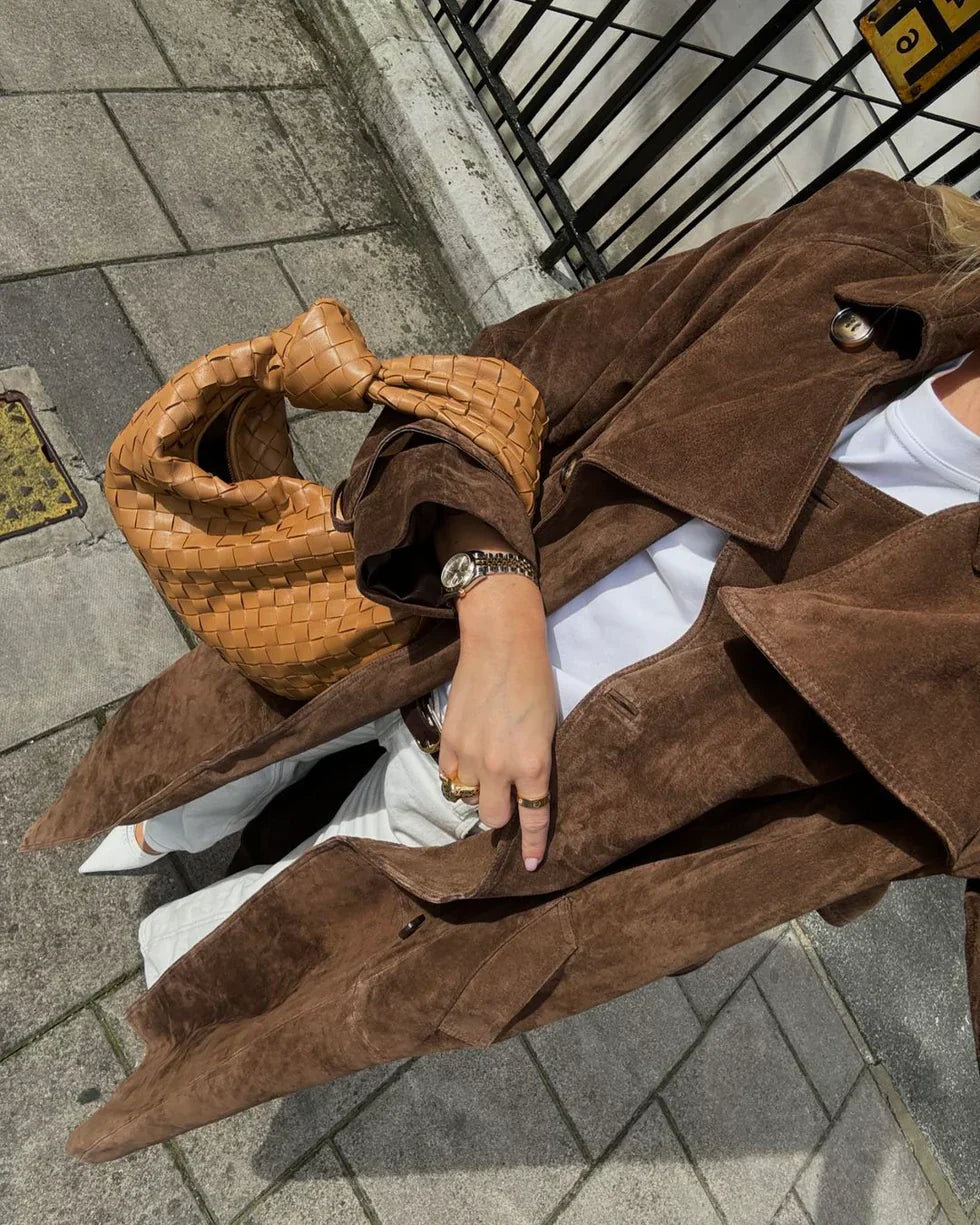 Celeste | Gabardina larga de terciopelo
