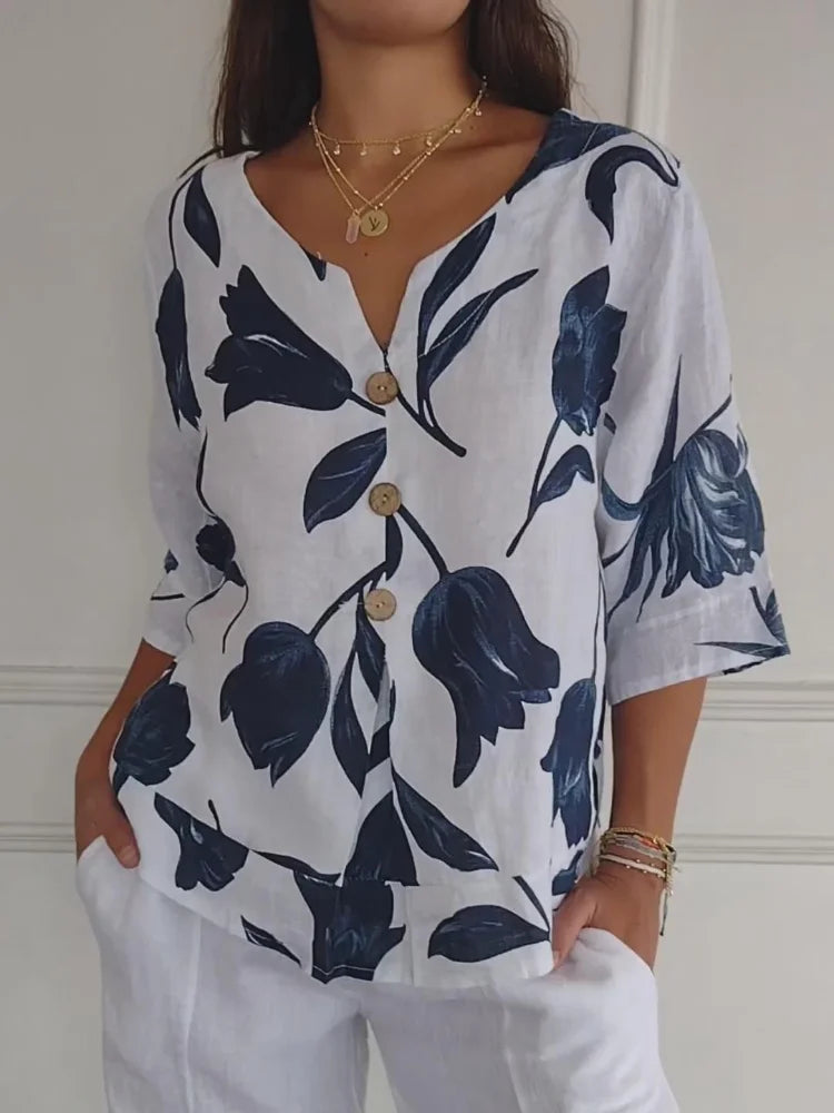 Camila | Camisa estampada con cuello en V