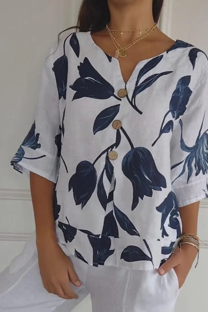Camila | Camisa estampada con cuello en V
